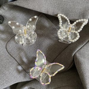 Fashion European Style Elegant Hair Clip Plastic Pearl Rhinestone Luxury Butterfly Hair Claw Clips