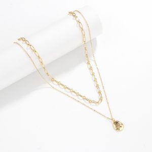 Flower necklace Double Layered gold plated jewelry lady's necklace zirconium heart gold necklace