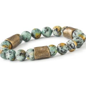 Fashion vintage 10 mm nature stone Agate Jasper beaded elastic bracelet with brass fittings jewelry bracelet wholesale