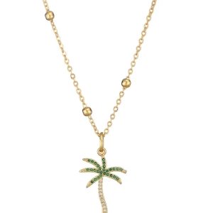 New Arrived Vintage Jewelry Long Colorful palm tree Necklaces Gold Plate Cubic Zirconia Necklace
