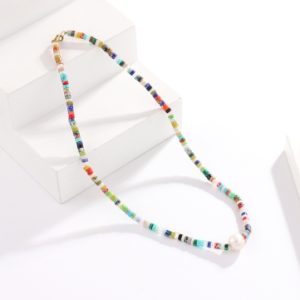 Boho Multi color Natural stone women choker necklace Fresh pearl Choker necklace jewelry