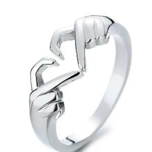 Wholesale Fashion Adjustable Couple Ring Romantic Geometric Hand Love Gesture Heart Rings for Valentine Gifts