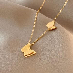 Fashion Love Pendant Necklace Stainless steel Hollow Star Moon Women Gold Necklace Simple Butterfly Pearl Jewelry Accessories
